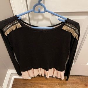 Ya Womens Top cute fringe and sheer detail great condition!